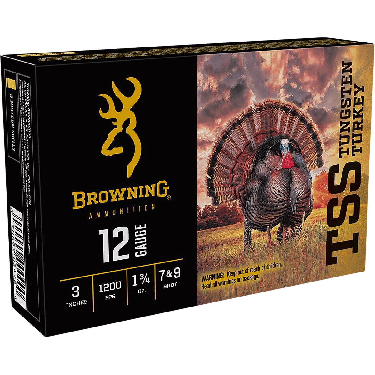 Browning Ammo TSS Tungsten Turkey 12 Gauge 3" 1 3/4 oz Tungsten 7/9 Shot 5 Per Box Browning Ammo TSS Tungsten Turkey 12 Gauge 3" 1 3/4 oz Tungsten 7/9 Shot 5 Per Box