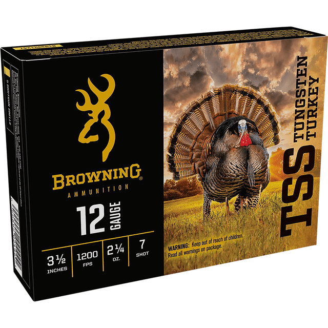 Browning Ammo TSS Tungsten Turkey 12 Gauge 3.50" 2 1/4 oz Tungsten 7 Shot 5 Per Box Browning Ammo TSS Tungsten Turkey 12 Gauge 3.50" 2 1/4 oz Tungsten 7 Shot 5 Per Box