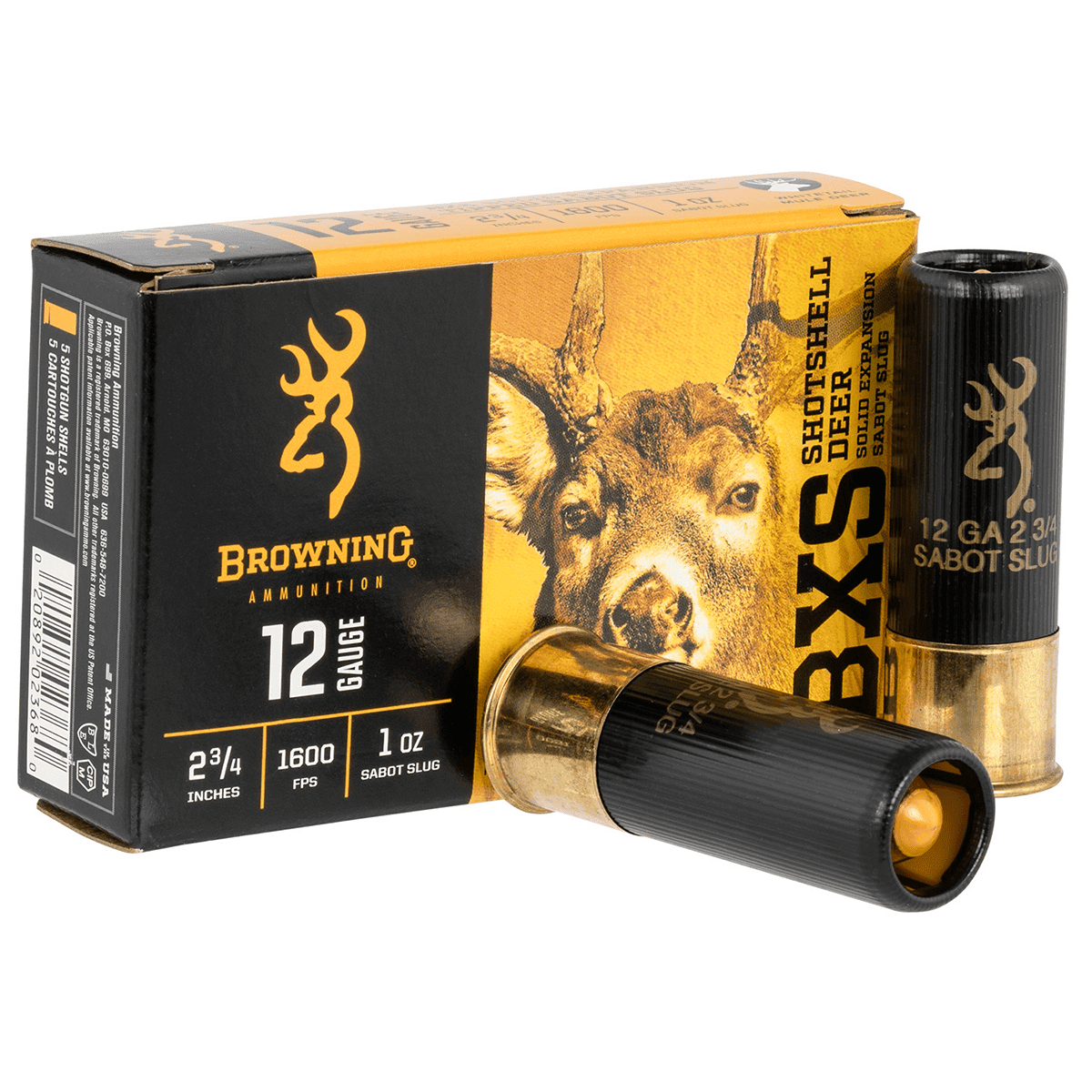 Browning Ammo BXS Shotshell Deer 12 Gauge 2.75" 1 oz Sabot Slug Shot 5 Per Box Browning Ammo BXS Shotshell Deer 12 Gauge 2.75" 1 oz Sabot Slug Shot 5 Per Box