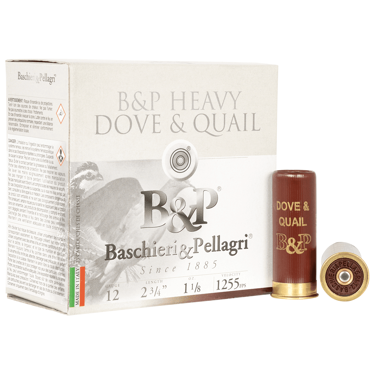 B&P Dove & Quail 12 Gauge 2.75" 1 1/8 oz 6 Shot 25 Per Box B&P Dove & Quail 12 Gauge 2.75" 1 1/8 oz 6 Shot 25 Per Box
