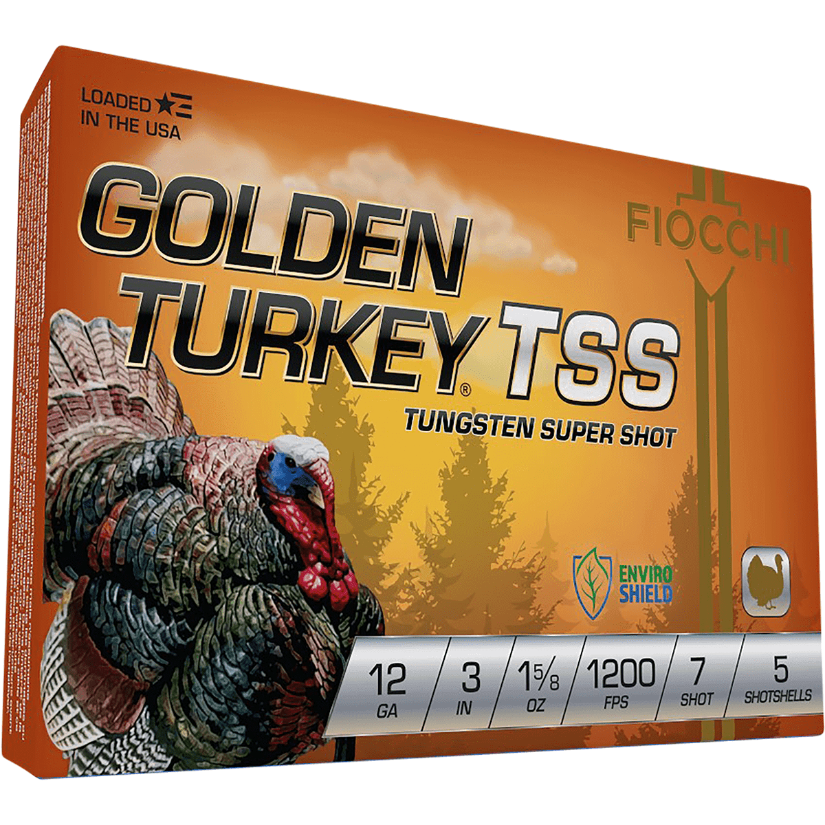 Fiocchi Golden Turkey TSS 12 Gauge 3" 1 5/8 oz 7 Shot 5 Per Box Fiocchi Golden Turkey TSS 12 Gauge 3" 1 5/8 oz 7 Shot 5 Per Box