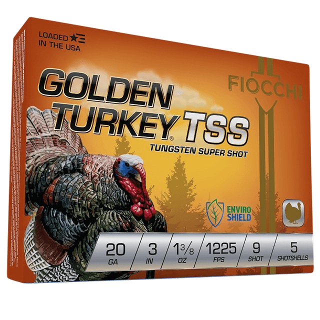 Fiocchi Golden Turkey TSS 20 Gauge 3" 1 3/8 oz 9 Shot 5 Per Box Fiocchi Golden Turkey TSS 20 Gauge 3" 1 3/8 oz 9 Shot 5 Per Box