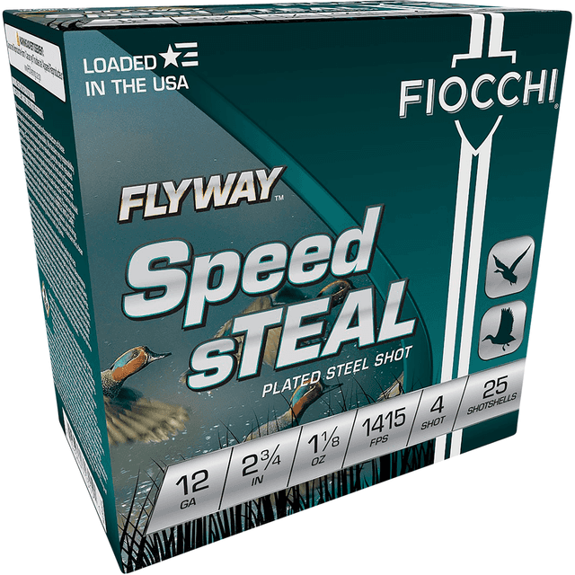 Fiocchi Flyway Speed Steel 12 Gauge 2.75" 1 1/8 oz 4 Shot 25 Per Box Fiocchi Flyway Speed Steel 12 Gauge 2.75" 1 1/8 oz 4 Shot 25 Per Box