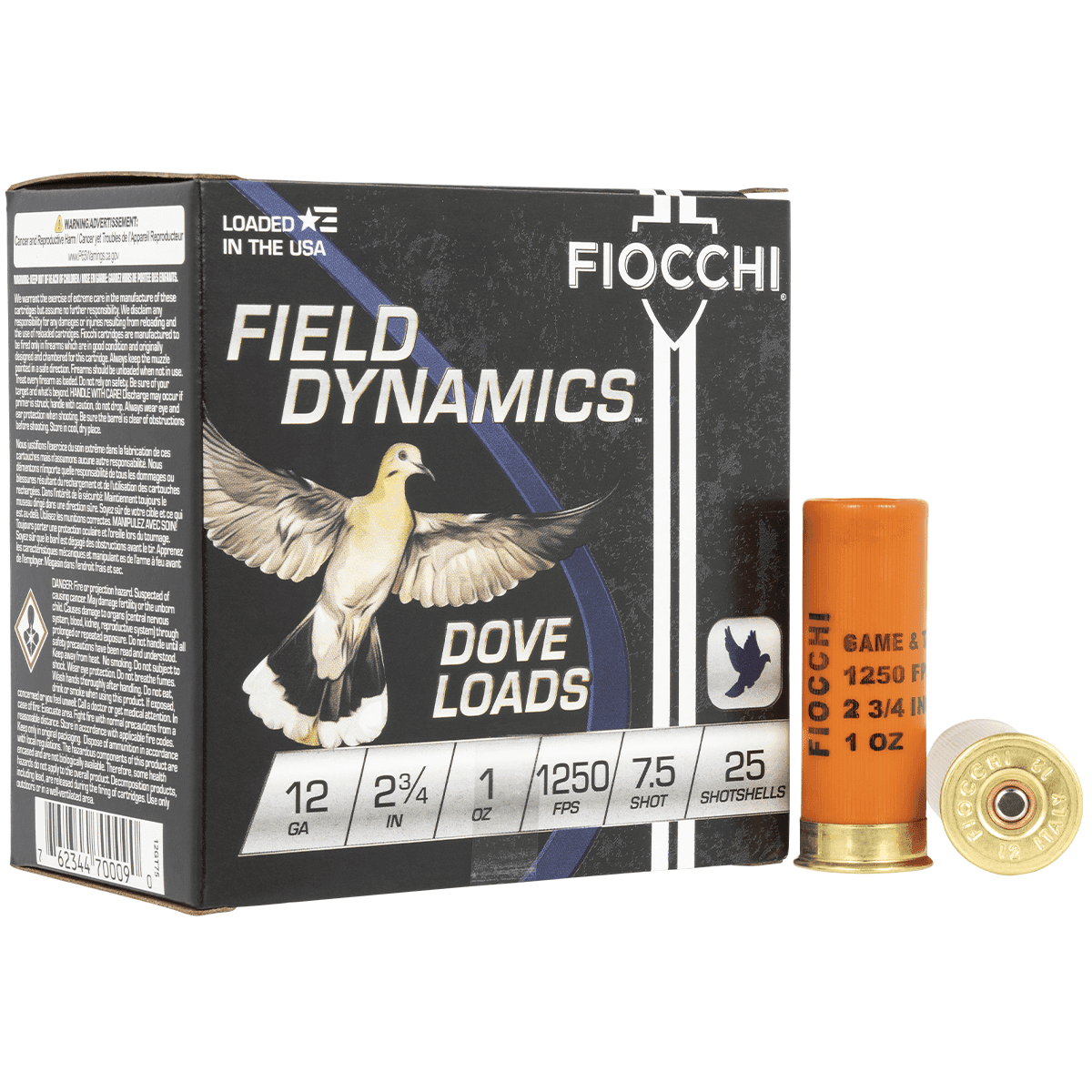 Fiocchi Field Dynamics Dove & Quail 12 Gauge .75" 1 oz 7.5 Shot 25 Per Box - 12GT75 Fiocchi Field Dynamics Dove & Quail 12 Gauge .75" 1 oz 7.5 Shot 25 Per Box - 12GT75