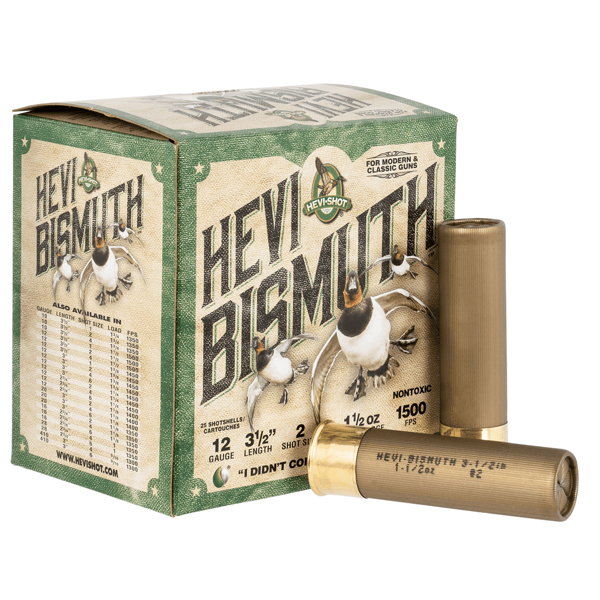 HEVI-Shot HEVI-Bismuth 12 Gauge 3.50" 1 1/2 oz Bismuth 2 Shot 25 Per Box HEVI-Shot HEVI-Bismuth 12 Gauge 3.50" 1 1/2 oz Bismuth 2 Shot 25 Per Box