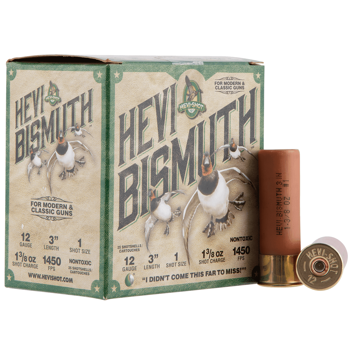 HEVI-Shot HEVI-Bismuth 12 Gauge 3" 1 3/8 oz Bismuth 1 Shot 25 Per Box HEVI-Shot HEVI-Bismuth 12 Gauge 3" 1 3/8 oz Bismuth 1 Shot 25 Per Box