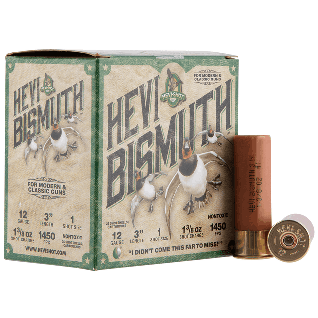 HEVI-Shot HEVI-Bismuth 12 Gauge 3" 1 3/8 oz Bismuth 1 Shot 25 Per Box HEVI-Shot HEVI-Bismuth 12 Gauge 3" 1 3/8 oz Bismuth 1 Shot 25 Per Box