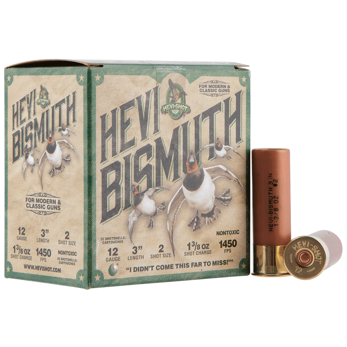 HEVI-Shot HEVI-Bismuth 12 Gauge 3" 1 3/8 oz Bismuth 2 Shot 25 Per Box HEVI-Shot HEVI-Bismuth 12 Gauge 3" 1 3/8 oz Bismuth 2 Shot 25 Per Box
