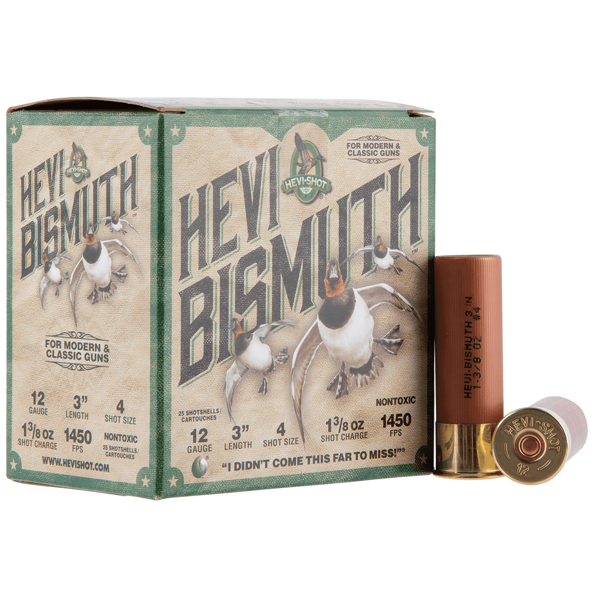 HEVI-Shot HEVI-Bismuth 12 Gauge 3" 1 3/8 oz Bismuth 4 Shot 25 Per Box HEVI-Shot HEVI-Bismuth 12 Gauge 3" 1 3/8 oz Bismuth 4 Shot 25 Per Box