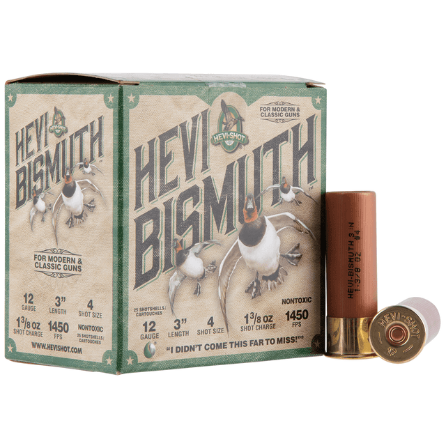 HEVI-Shot HEVI-Bismuth 12 Gauge 3" 1 3/8 oz Bismuth 4 Shot 25 Per Box HEVI-Shot HEVI-Bismuth 12 Gauge 3" 1 3/8 oz Bismuth 4 Shot 25 Per Box