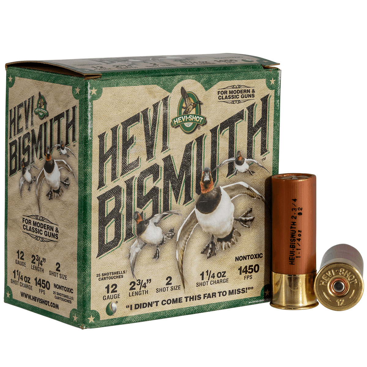 HEVI-Shot HEVI-Bismuth 12 Gauge 2.75" 1 1/4 oz Bismuth 2 Shot 25 Per Box HEVI-Shot HEVI-Bismuth 12 Gauge 2.75" 1 1/4 oz Bismuth 2 Shot 25 Per Box