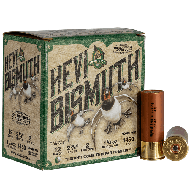HEVI-Shot HEVI-Bismuth 12 Gauge 2.75" 1 1/4 oz Bismuth 2 Shot 25 Per Box HEVI-Shot HEVI-Bismuth 12 Gauge 2.75" 1 1/4 oz Bismuth 2 Shot 25 Per Box