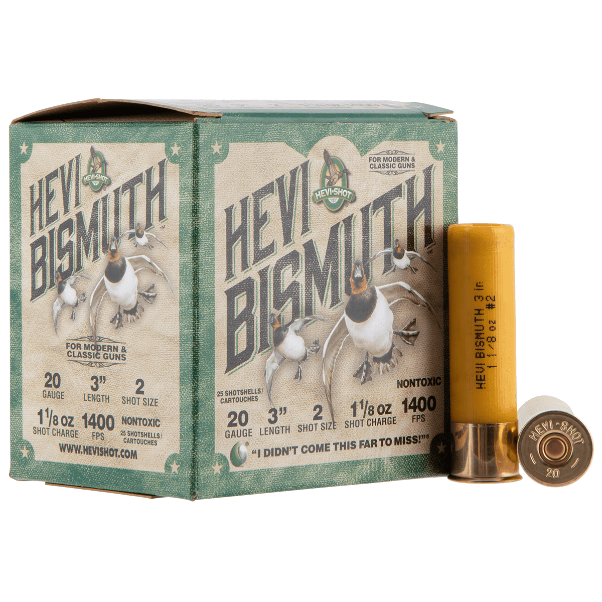 HEVI-Shot HEVI-Bismuth 20 Gauge 3" 1 1/8 oz Bismuth 2 Shot 25 Per Box HEVI-Shot HEVI-Bismuth 20 Gauge 3" 1 1/8 oz Bismuth 2 Shot 25 Per Box