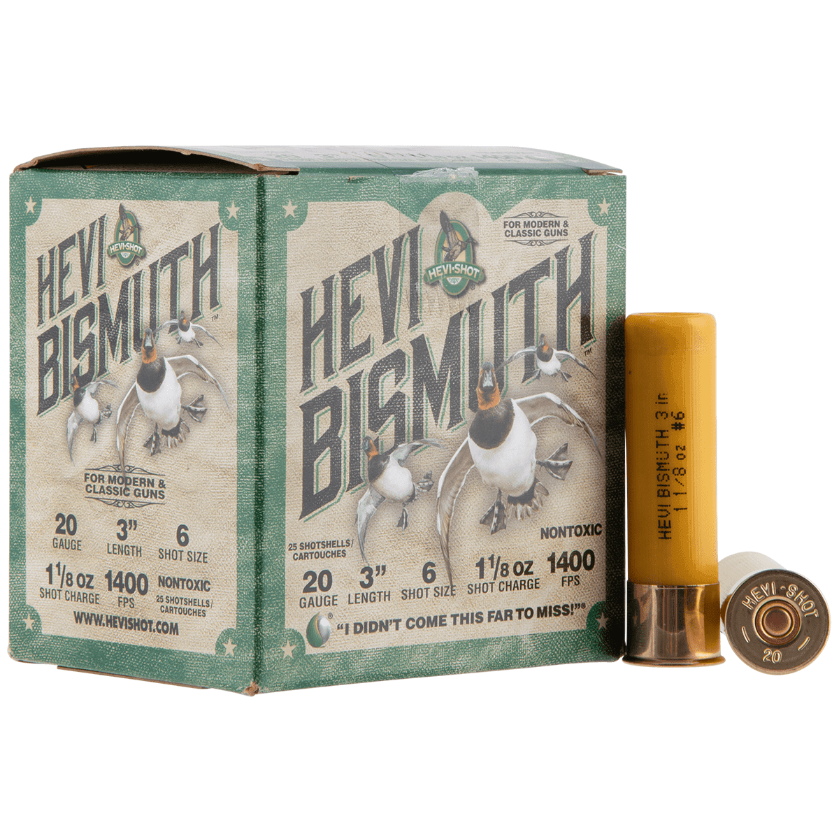 HEVI-Shot HEVI-Bismuth 20 Gauge 3" 1 1/8 oz Bismuth 6 Shot 25 Per Box HEVI-Shot HEVI-Bismuth 20 Gauge 3" 1 1/8 oz Bismuth 6 Shot 25 Per Box