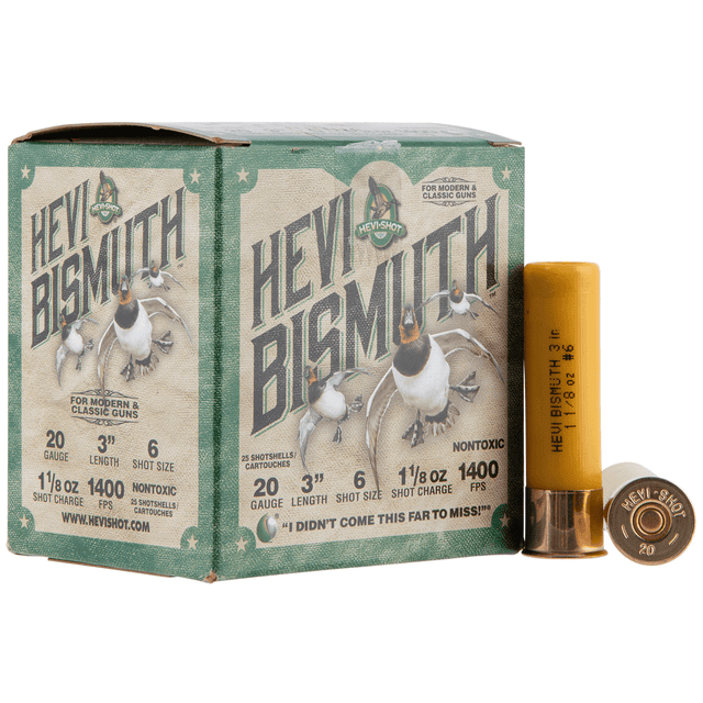 HEVI-Shot HEVI-Bismuth 20 Gauge 3" 1 1/8 oz Bismuth 6 Shot 25 Per Box HEVI-Shot HEVI-Bismuth 20 Gauge 3" 1 1/8 oz Bismuth 6 Shot 25 Per Box