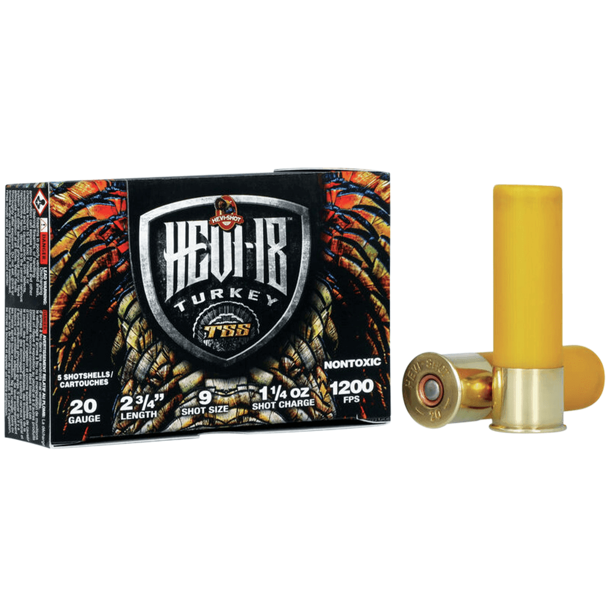 HEVI-Shot HEVI-18 TSS Turkey 20 Gauge 2.75" 1 1/4 oz 9 Shot 5 Per Box HEVI-Shot HEVI-18 TSS Turkey 20 Gauge 2.75" 1 1/4 oz 9 Shot 5 Per Box