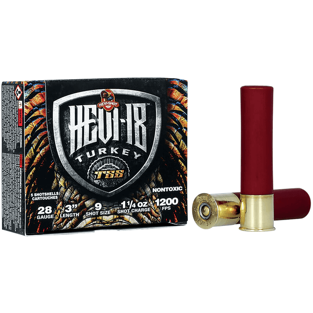 HEVI-Shot HEVI-18 TSS Turkey 28 Gauge 3" 1 1/4 oz Tungsten 9 Shot 5 Per Box HEVI-Shot HEVI-18 TSS Turkey 28 Gauge 3" 1 1/4 oz Tungsten 9 Shot 5 Per Box