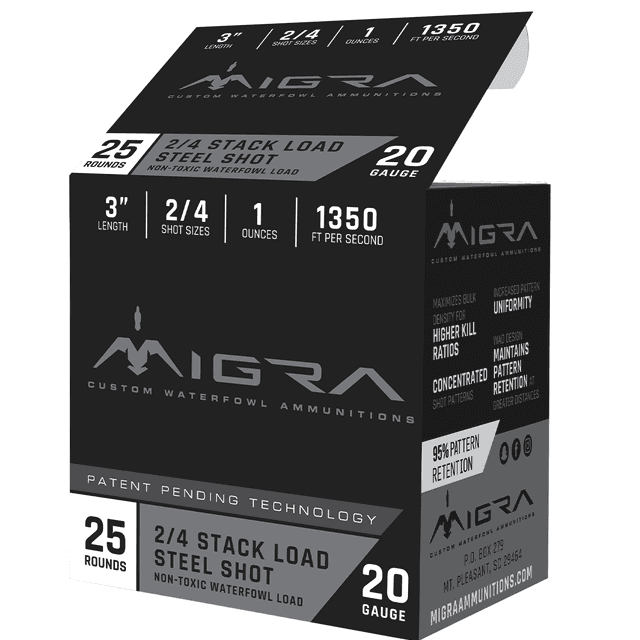 Migra Ammunitions Combinational 20 Gauge 3" 1 oz 2/4 Shot 25 Per Box Migra Ammunitions Combinational 20 Gauge 3" 1 oz 2/4 Shot 25 Per Box