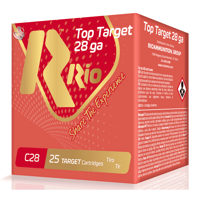 Rio Ammunition Top Target 28 Gauge 2.75" 3/4 oz 9 Shot 25 Per Box Rio Ammunition Top Target 28 Gauge 2.75" 3/4 oz 9 Shot 25 Per Box
