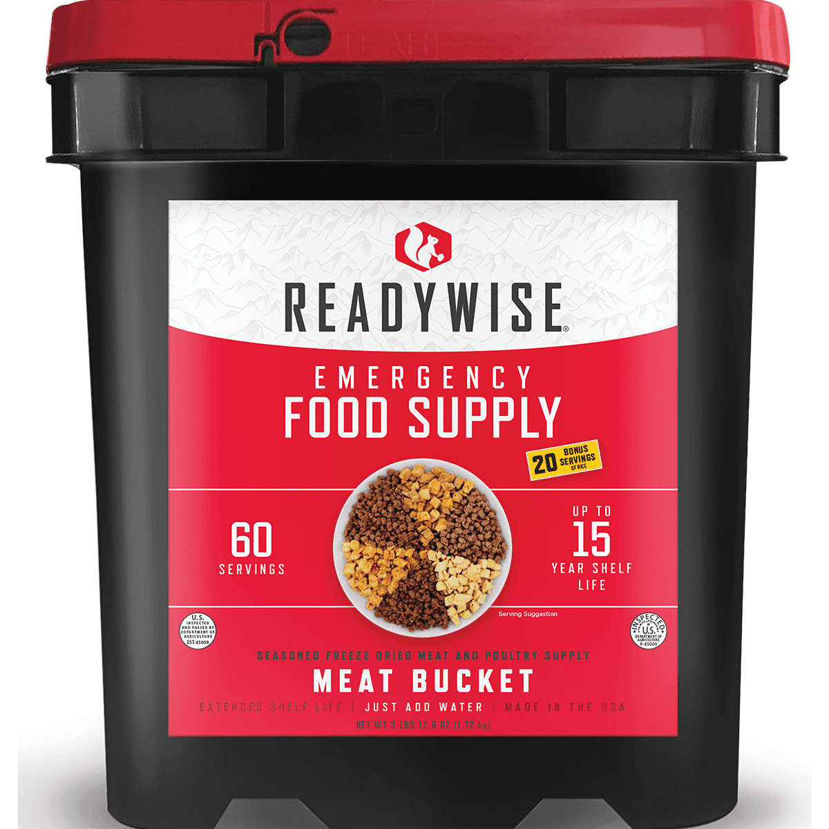 ReadyWise Grab N Go Bucket Freeze Dried Meat/Rice 60 Servings per Bucket ReadyWise Grab N Go Bucket Freeze Dried Meat/Rice 60 Servings per Bucket