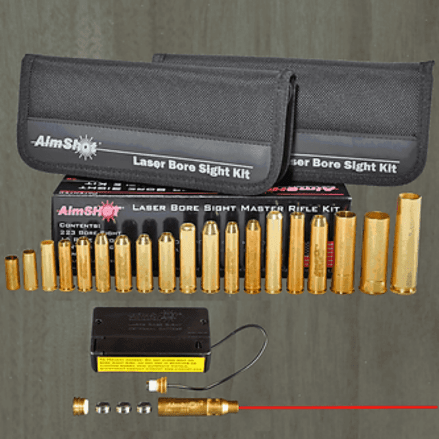 AimShot Master Kit Multi-Caliber Bore Sight with Red 650nM Laser, Uses L736 Button Cell Batteries & 2 AAA Batteries for Battery Pack for Rifles (Batteries Not Included) AimShot Master Kit Multi-Caliber Bore Sight with Red 650nM Laser, Uses L736 Button Cell Batteries & 2 AAA Batteries for Battery Pack for Rifles (Batteries Not Included)