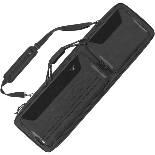 Tac Six 10836 Squad Tactical Case made of Black 600D Polyester with Lockable Zippers, MOLLE System, Rope Carry Handles, Storage Pockets & Detachable Shoulder Straps 42" L x 13" H x 4.50" W Interior Dimensions Tac Six 10836 Squad Tactical Case made of Black 600D Polyester with Lockable Zippers, MOLLE System, Rope Carry Handles, Storage Pockets & Detachable Shoulder Straps 42" L x 13" H x 4.50" W Interior Dimensions