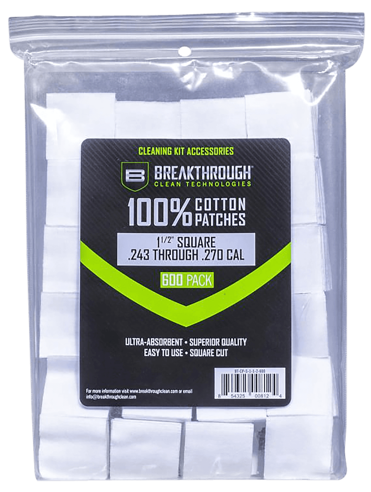 Breakthrough Clean BTCPS112600 Square Patches 243/270 Cal 600 pieces Breakthrough Clean BTCPS112600 Square Patches 243/270 Cal 600 pieces