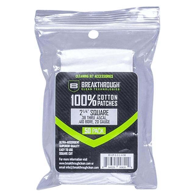 Breakthrough Clean BTCPS21450 Square Cleaning Patches 100% Cotton 50 Pack For .38-.45 Cal & .410-20 Gauge Breakthrough Clean BTCPS21450 Square Cleaning Patches 100% Cotton 50 Pack For .38-.45 Cal & .410-20 Gauge