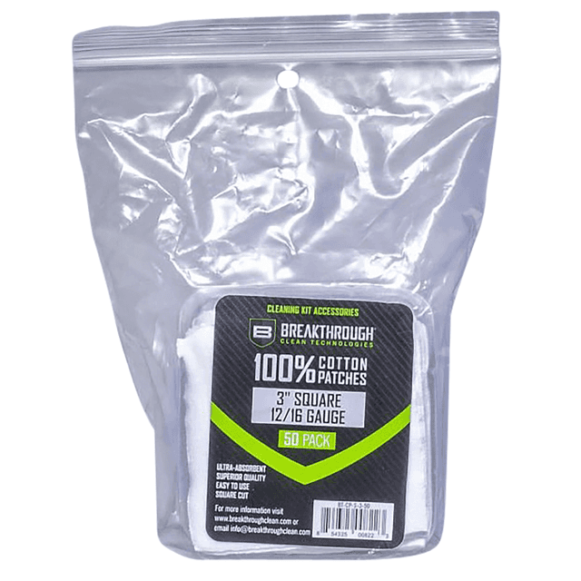 Breakthrough Clean BTCPS350 Square Cleaning Patches 100% Cotton 50 Pack For 12-16 Guage Breakthrough Clean BTCPS350 Square Cleaning Patches 100% Cotton 50 Pack For 12-16 Guage