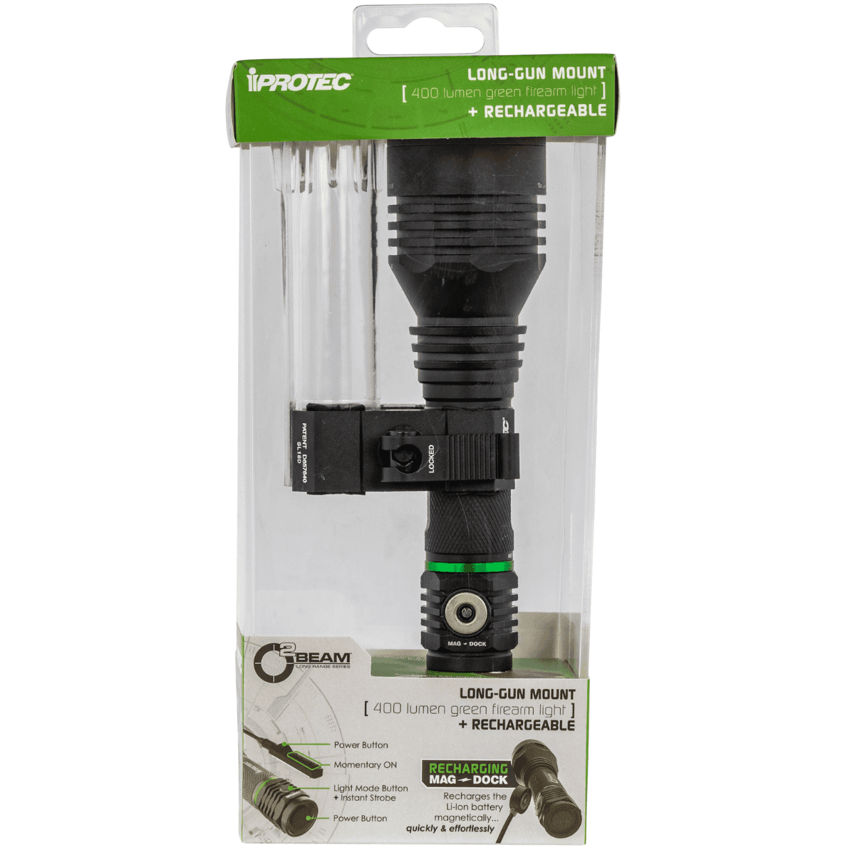 iProtec 6689 O2 Beam Long Range Series Black Anodized Aluminum Green 40/400 Lumens, Rechargeable iProtec 6689 O2 Beam Long Range Series Black Anodized Aluminum Green 40/400 Lumens, Rechargeable
