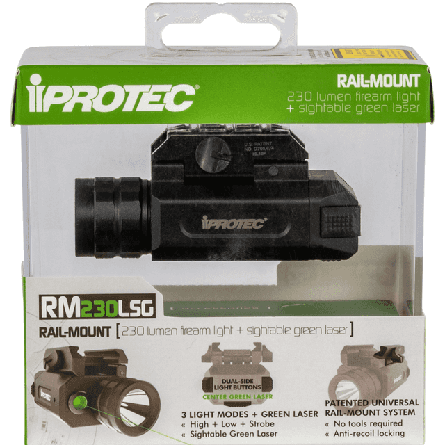 iProtec 6567 RM230LSG Rail-Mount Firearm Light & Laser Black Anodized 46/230 Lumens White Light Cree LED Green Laser iProtec 6567 RM230LSG Rail-Mount Firearm Light & Laser Black Anodized 46/230 Lumens White Light Cree LED Green Laser