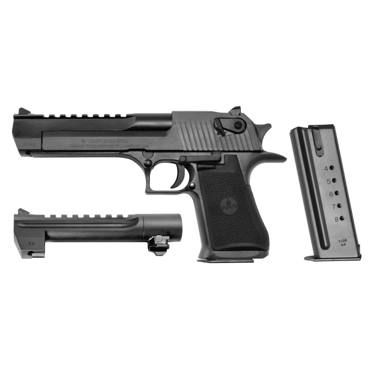 Magnum Research DE50WB6 Desert Eagle Mark XIX Conversion Combo 50 AE/44 Rem Mag 7+1/8+1, 6" Black Carbon Steel w/Picatinny Rail Barrel, Black Serrated Carbon Steel Slide & Frame w/Beavertail, Black Rubber Grip, Ambidextrous Safety, Right Hand Magnum Research DE50WB6 Desert Eagle Mark XIX Conversion Combo 50 AE/44 Rem Mag 7+1/8+1, 6" Black Carbon Steel w/Picatinny Rail Barrel, Black Serrated Carbon Steel Slide & Frame w/Beavertail, Black Rubber Grip, Ambidextrous Safety, Right Hand