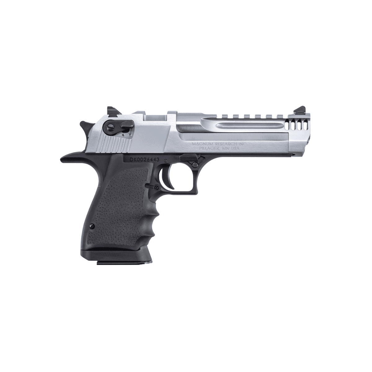 Magnum Research DE44L5BC Desert Eagle L5 44 Mag 8+1, 5" Stainless Steel w/Integral Muzzle Brake & Picatinny Rail, Barrel Brushed Chrome Serrated Carbon Steel Slide, Black Anodized Aluminum Frame w/Beavertail, Black Hogue Finger Grooved Grip Magnum Research DE44L5BC Desert Eagle L5 44 Mag 8+1, 5" Stainless Steel w/Integral Muzzle Brake & Picatinny Rail, Barrel Brushed Chrome Serrated Carbon Steel Slide, Black Anodized Aluminum Frame w/Beavertail, Black Hogue Finger Grooved Grip