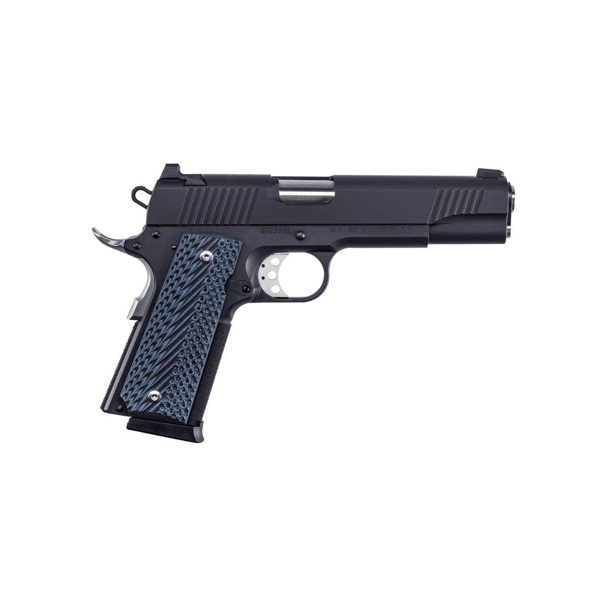 Magnum Research DE1911G9 1911G 9mm Luger 8+1, 5" Black Steel Bull Barrel, Black Serrated Carbon Steel Slide, Black Carbon Steel Frame w/Checkered Front Strap & Beavertail, Black/Gray G10 Grip, Beavertail Grip/Manual Thumb Safety Magnum Research DE1911G9 1911G 9mm Luger 8+1, 5" Black Steel Bull Barrel, Black Serrated Carbon Steel Slide, Black Carbon Steel Frame w/Checkered Front Strap & Beavertail, Black/Gray G10 Grip, Beavertail Grip/Manual Thumb Safety