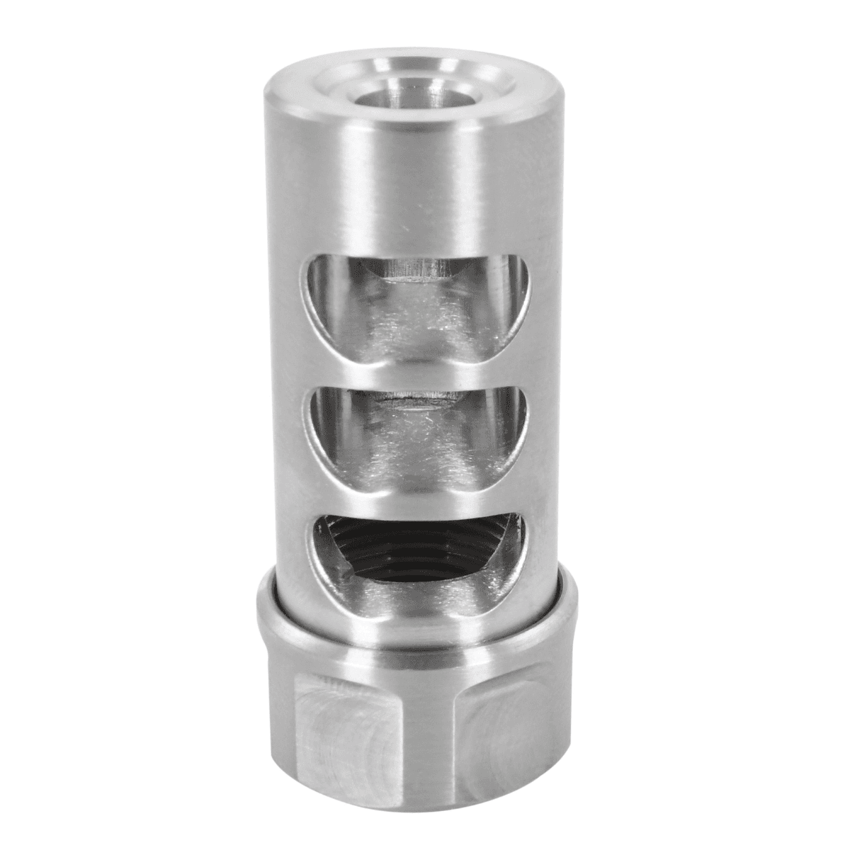 American Precision Arms G2M1265S Gen 2 Micro Bastard Self Timing Brake Stainless Steel with 1/2"-28 tpi Threads, 1.86" OAL & .750" Diameter for 6.5 Cal Small Barrel AR-Platform & Hunting Rifles American Precision Arms G2M1265S Gen 2 Micro Bastard Self Timing Brake Stainless Steel with 1/2"-28 tpi Threads, 1.86" OAL & .750" Diameter for 6.5 Cal Small Barrel AR-Platform & Hunting Rifles