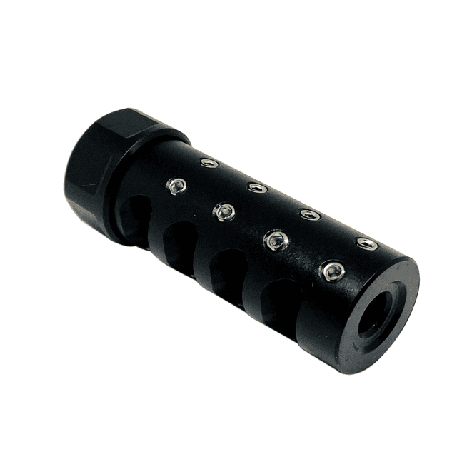 American Precision Arms G3A1265N The Answer Gen 3 Micro Bastard Brake Black Nitride Stainless Steel with 1/2"-28 tpi Threads, 2.20" OAL & .600"-.750" Diameter for 6.5 Cal AR-Platform & Hunting Rifles American Precision Arms G3A1265N The Answer Gen 3 Micro Bastard Brake Black Nitride Stainless Steel with 1/2"-28 tpi Threads, 2.20" OAL & .600"-.750" Diameter for 6.5 Cal AR-Platform & Hunting Rifles