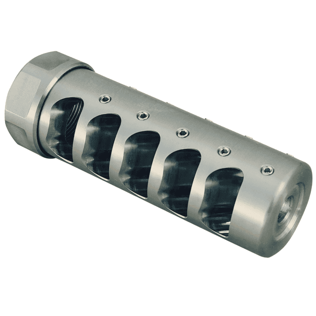 American Precision Arms G3F5838S Gen 3 Fat Bastard Self Timing Brake Stainless Steel with 5/8"-24 tpi Threads, 3.50" OAL & 1.10" Diameter for 338 Cal Rifle American Precision Arms G3F5838S Gen 3 Fat Bastard Self Timing Brake Stainless Steel with 5/8"-24 tpi Threads, 3.50" OAL & 1.10" Diameter for 338 Cal Rifle