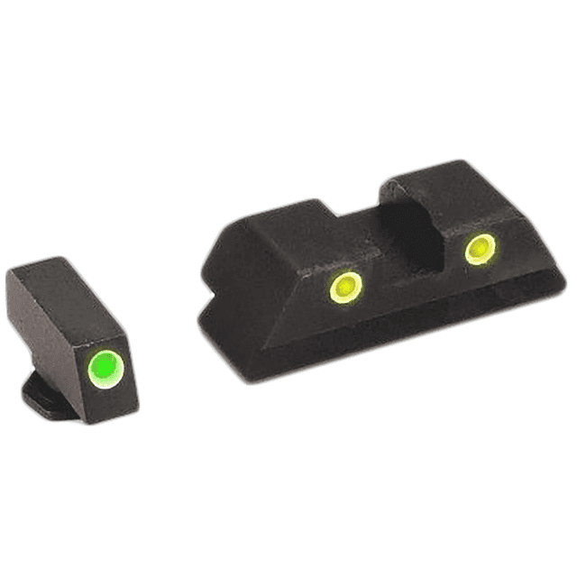 AmeriGlo GL121 Classic Tritium Sight for Glock Black | Green Tritium with White Outline Front Sight Yellow Tritium with White Outline Rear Sight Set AmeriGlo GL121 Classic Tritium Sight for Glock Black | Green Tritium with White Outline Front Sight Yellow Tritium with White Outline Rear Sight Set