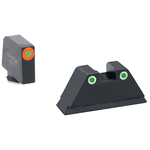 AmeriGlo GL331 Optic Compatible Sight Set for Glock Black | XL Tall Green Tritium with Orange Outline Front Sight XL Tall Green Tritium with White Outline Rear Sight AmeriGlo GL331 Optic Compatible Sight Set for Glock Black | XL Tall Green Tritium with Orange Outline Front Sight XL Tall Green Tritium with White Outline Rear Sight