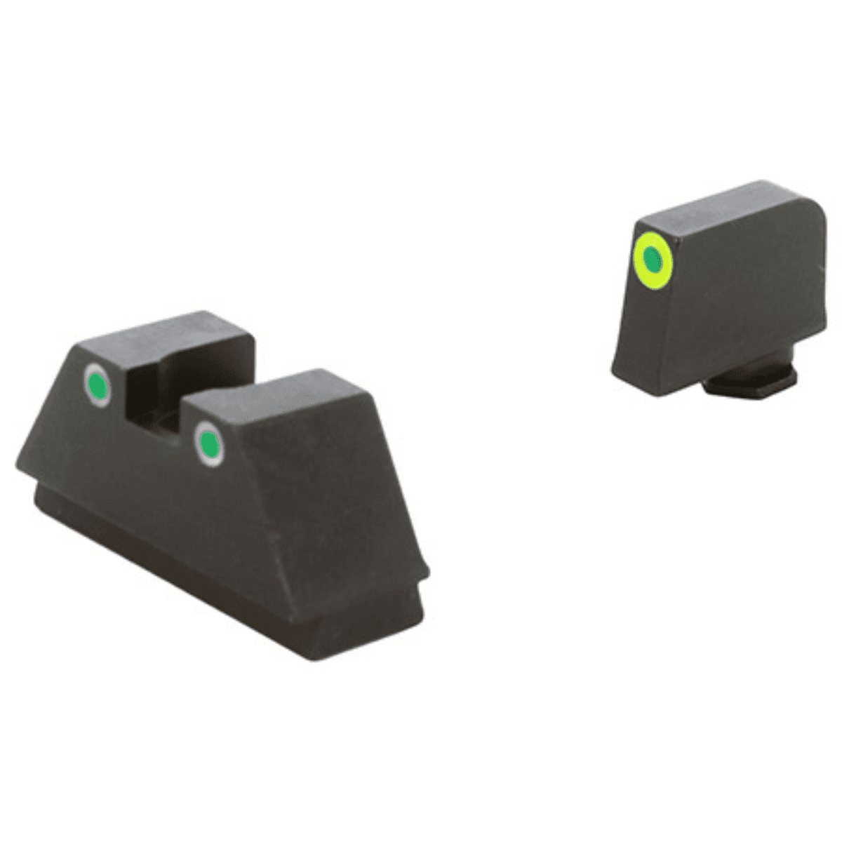 AmeriGlo GL333 Optic Compatible Sight Set for Glock Black | XL Tall Green Tritium with Lumigreen Outline Front Sight XL Tall Green Tritium with White Outline Rear Sight AmeriGlo GL333 Optic Compatible Sight Set for Glock Black | XL Tall Green Tritium with Lumigreen Outline Front Sight XL Tall Green Tritium with White Outline Rear Sight