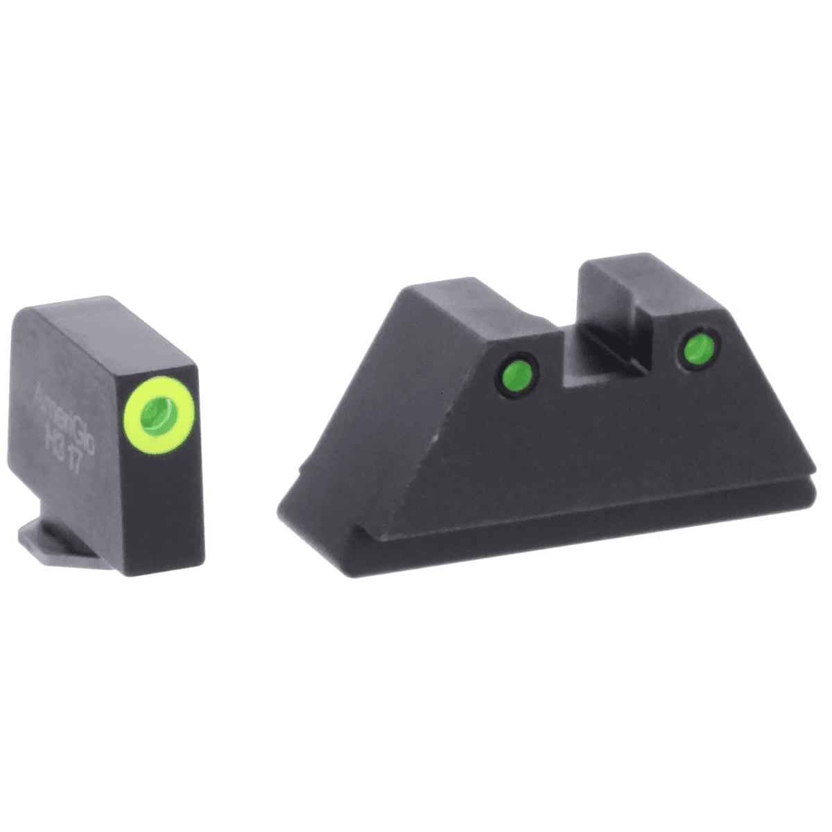 AmeriGlo GL252 Optic Compatible Sight Set for Glock Black | XL Tall Green Tritium with Lumigreen Outline Front Sight XL Tall Green Tritium with Black Outline Rear Sight AmeriGlo GL252 Optic Compatible Sight Set for Glock Black | XL Tall Green Tritium with Lumigreen Outline Front Sight XL Tall Green Tritium with Black Outline Rear Sight