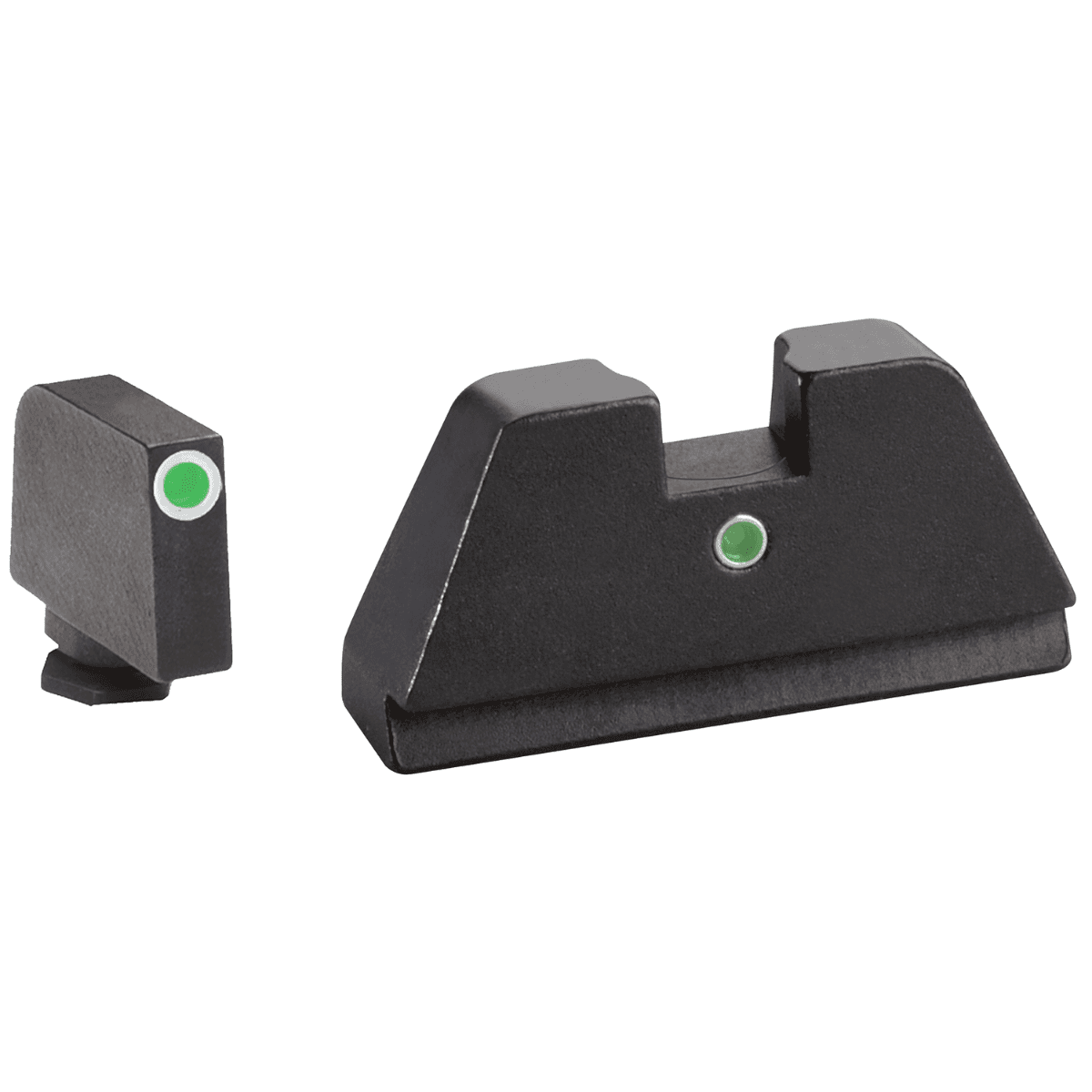 AmeriGlo GL191 Optic Compatible Sight Set for Glock Black | XL Tall Green Tritium with White Outline Front Sight XL Tall Green Tritium i-Dot Rear Sight AmeriGlo GL191 Optic Compatible Sight Set for Glock Black | XL Tall Green Tritium with White Outline Front Sight XL Tall Green Tritium i-Dot Rear Sight