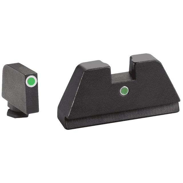 AmeriGlo GL191 Optic Compatible Sight Set for Glock Black | XL Tall Green Tritium with White Outline Front Sight XL Tall Green Tritium i-Dot Rear Sight AmeriGlo GL191 Optic Compatible Sight Set for Glock Black | XL Tall Green Tritium with White Outline Front Sight XL Tall Green Tritium i-Dot Rear Sight