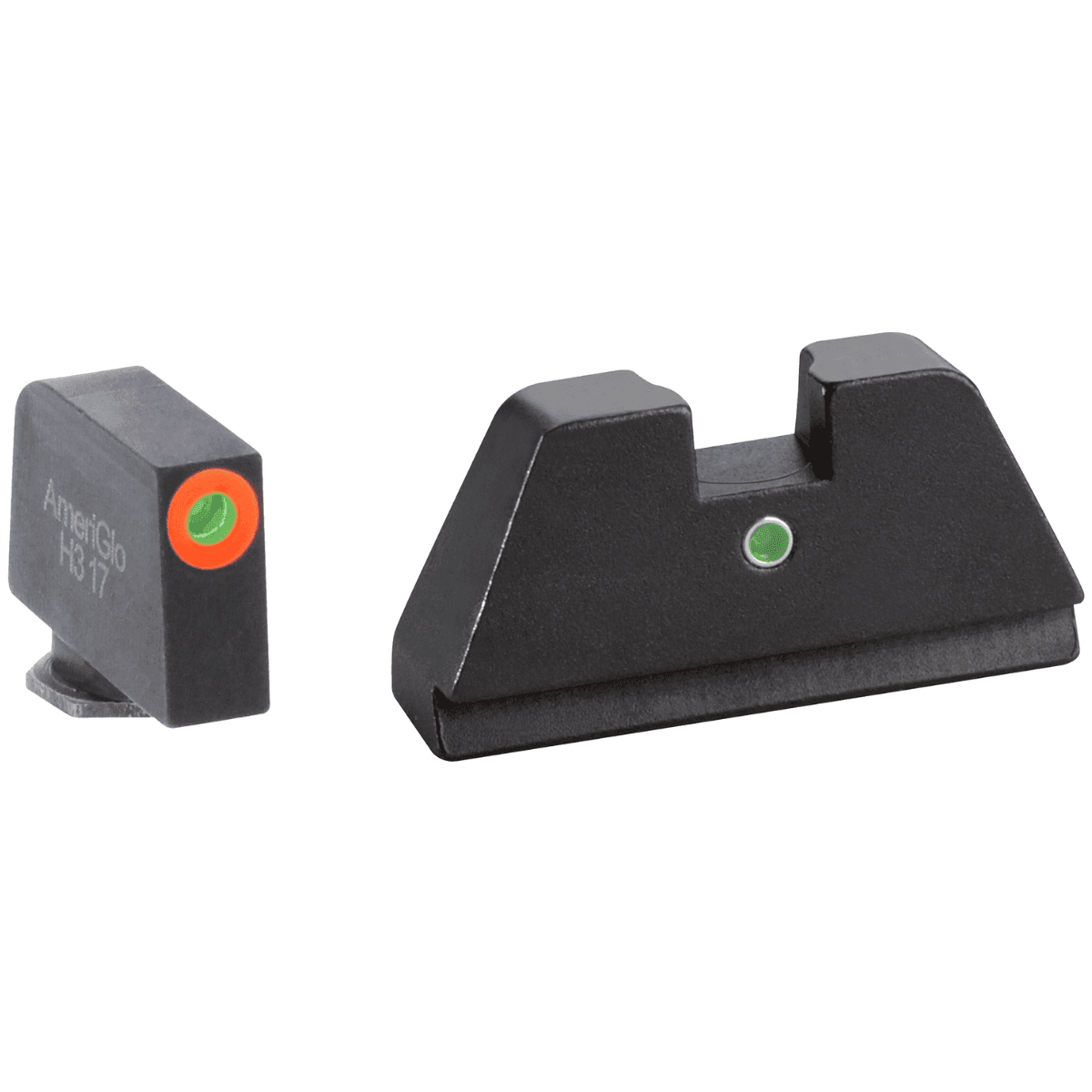 AmeriGlo GL291 Optic Compatible Sight Set for Glock Black | XL Tall Green Tritium with Orange Outline Front Sight XL Tall Green Tritium i-Dot Rear Sight AmeriGlo GL291 Optic Compatible Sight Set for Glock Black | XL Tall Green Tritium with Orange Outline Front Sight XL Tall Green Tritium i-Dot Rear Sight