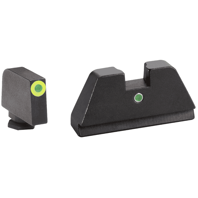 AmeriGlo GL391 Optic Compatible Sight Set for Glock Black | XL Tall Green Tritium with Lumigreen Outline Front Sight XL Tall Green Tritium i-Dot Rear Sight AmeriGlo GL391 Optic Compatible Sight Set for Glock Black | XL Tall Green Tritium with Lumigreen Outline Front Sight XL Tall Green Tritium i-Dot Rear Sight
