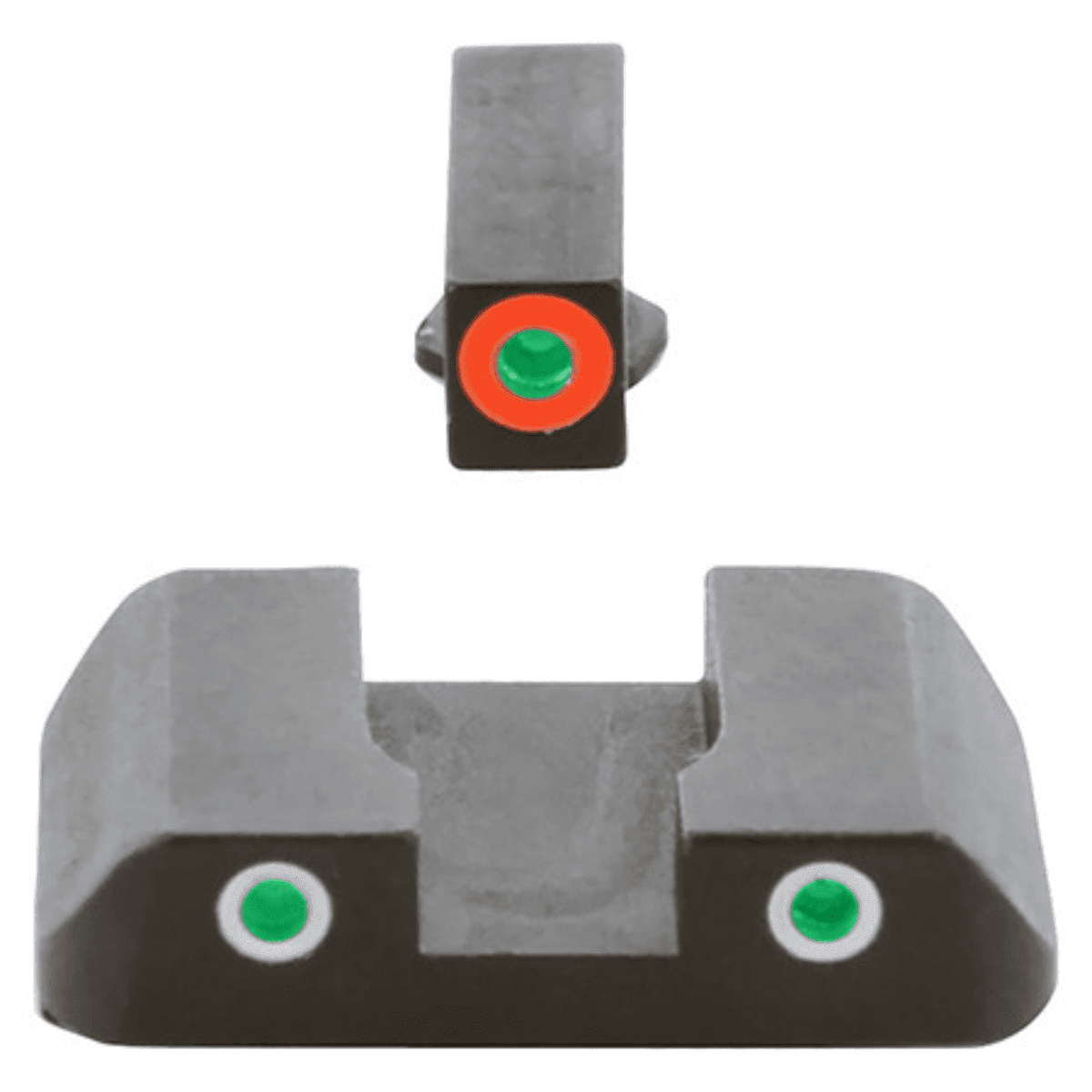 AmeriGlo GL241 Spartan Sight Set for Glock Black | Green with Orange Outline Front Sight Green Tritium with White Outline Rear Sight AmeriGlo GL241 Spartan Sight Set for Glock Black | Green with Orange Outline Front Sight Green Tritium with White Outline Rear Sight