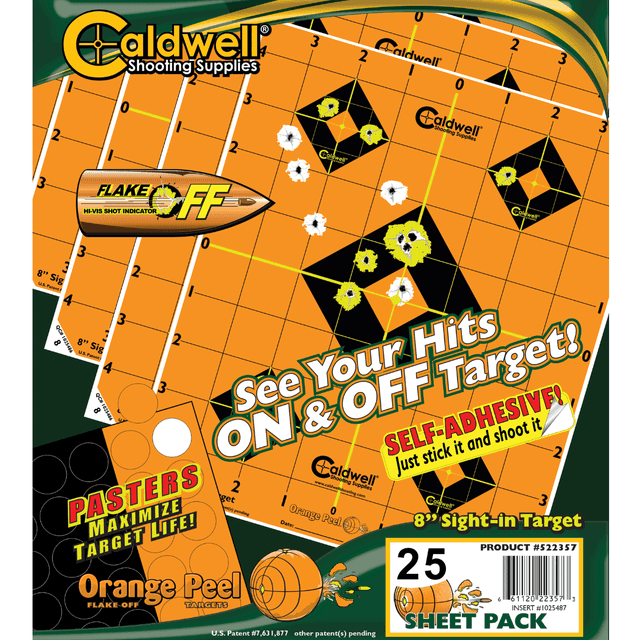 Caldwell Gen 2 Orange Peel Black/Orange Self-Adhesive 8" 'Sight In' Targets, 25 Sheets - 1166103 Caldwell Gen 2 Orange Peel Black/Orange Self-Adhesive 8" 'Sight In' Targets, 25 Sheets - 1166103
