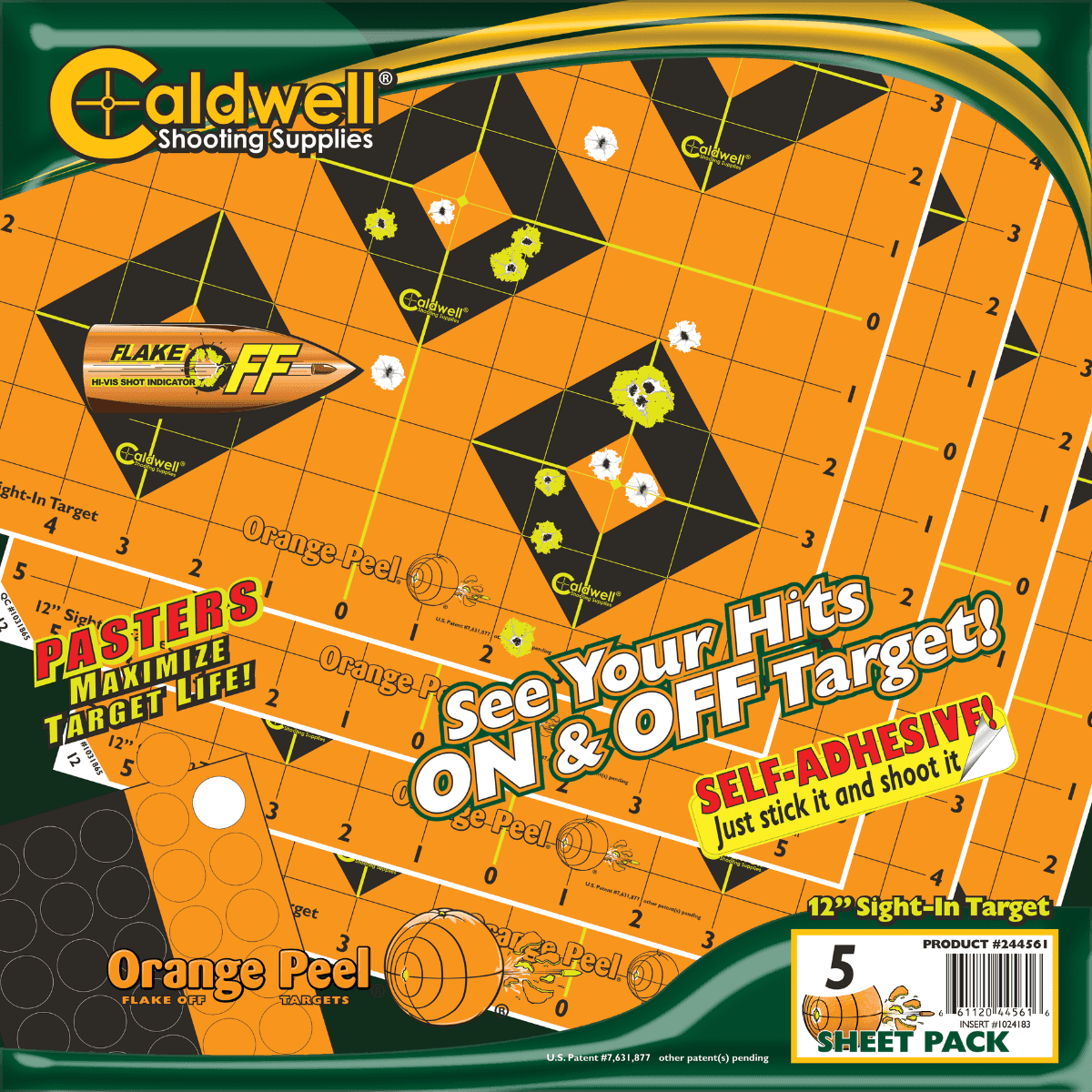 Caldwell Gen 2 Orange Peel Black/Orange Self-Adhesive 12" 'Sight In' Targets, 5 Sheets - 1166104 Caldwell Gen 2 Orange Peel Black/Orange Self-Adhesive 12" 'Sight In' Targets, 5 Sheets - 1166104