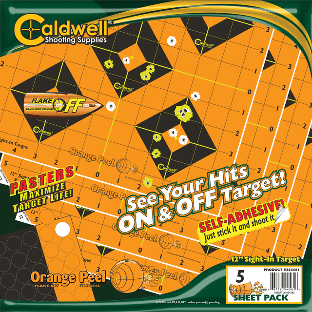 Caldwell Gen 2 Orange Peel Black/Orange Self-Adhesive 12" 'Sight In' Targets, 5 Sheets - 1166104 Caldwell Gen 2 Orange Peel Black/Orange Self-Adhesive 12" 'Sight In' Targets, 5 Sheets - 1166104