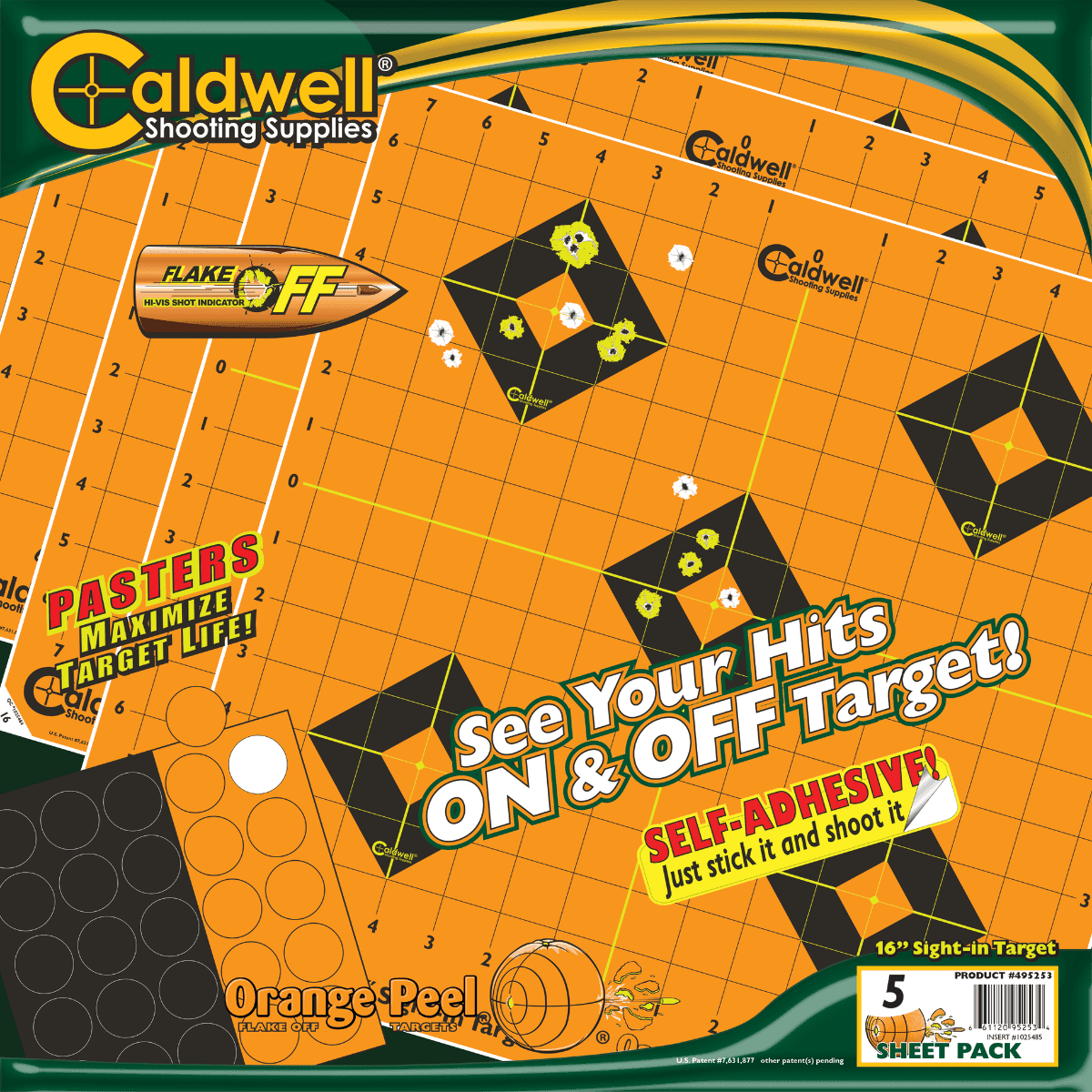 Caldwell Gen 2 Orange Peel Black/Orange Self-Adhesive 16" 'Sight In' Targets, 5 Sheets - 1166106 Caldwell Gen 2 Orange Peel Black/Orange Self-Adhesive 16" 'Sight In' Targets, 5 Sheets - 1166106